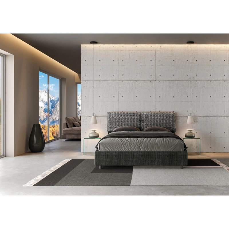 Letto imbottito Matrimoniale 160x210 cm tessuto Agata Mados - Con rete,Blu/Blu