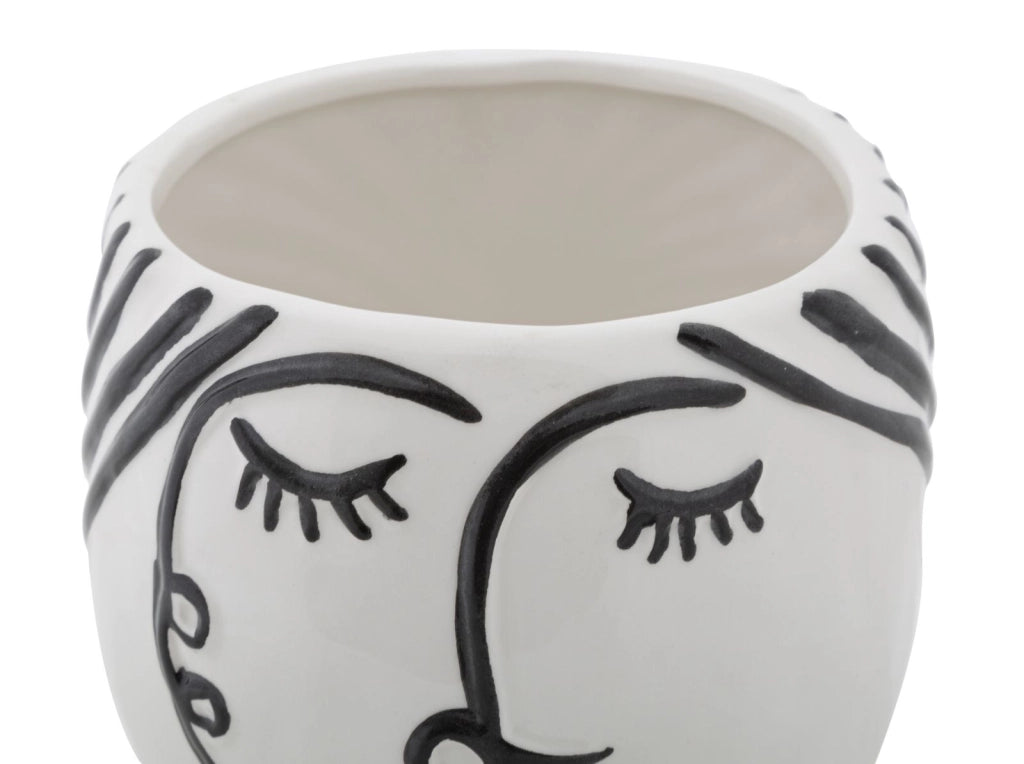Vaso in porcellana bianco con disegno e base nero 14x18,2cm Pot Face