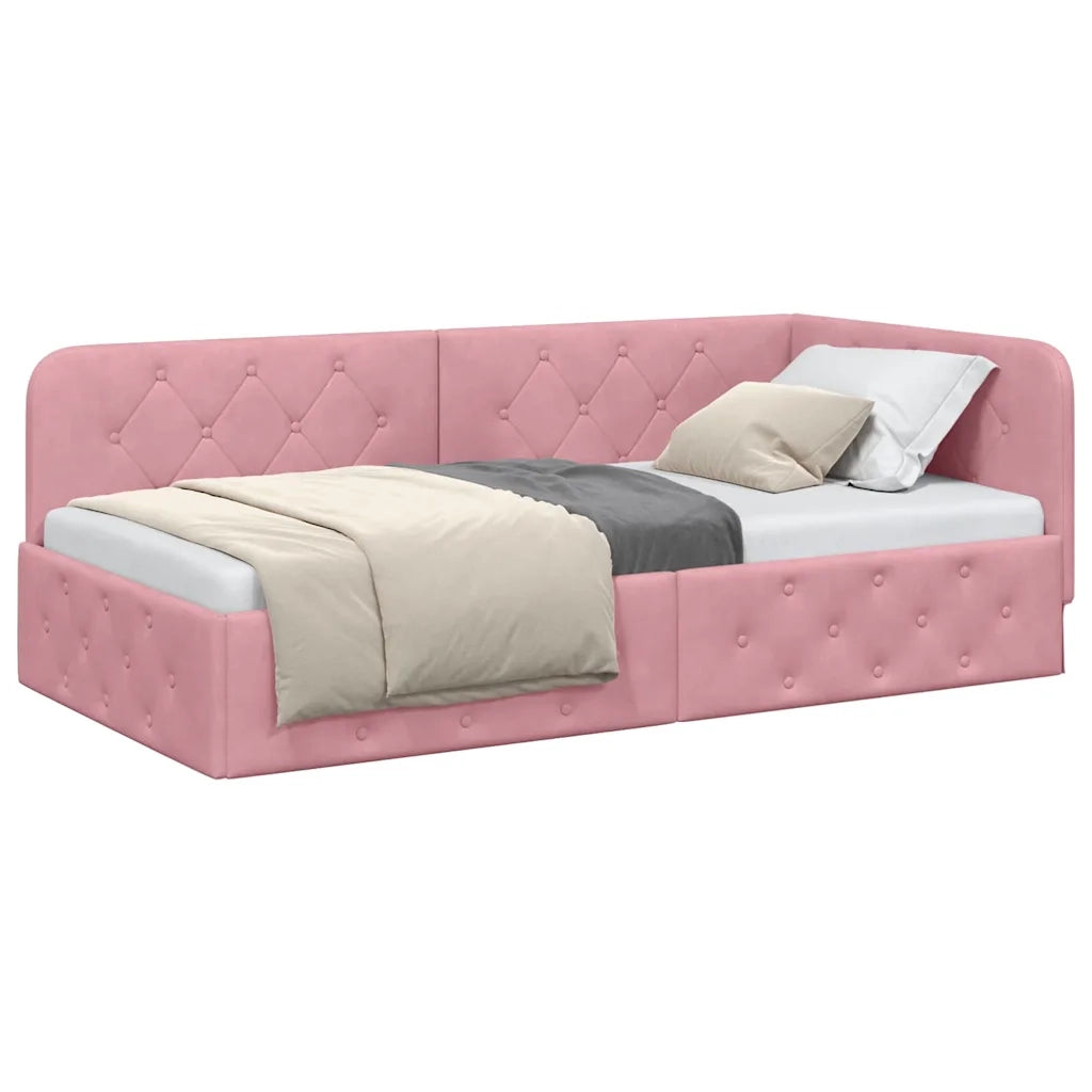 Cornice del letto ad angolo Rosa 90 x 200 cm Velluto 42016536
