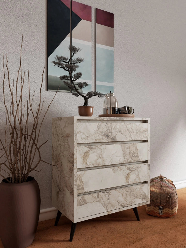 Cassettiera in legno "Suvera" - 70 x 40 x 86 cm - Beige marmorizzato