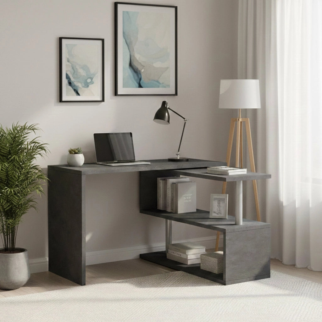 Topazio, Scrivania Angolare Made in Italy, 120x50x75h cm Nero Antracite