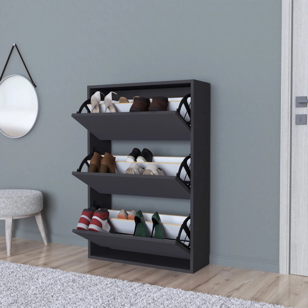 Scarpiera Salvaspazio Slim con 3 Contenitori Ribaltabili Portascarpe Stretto da Ingresso Capienza 18 Paia 110 x 73,5 x 24 cm - Antracite [en.casa]