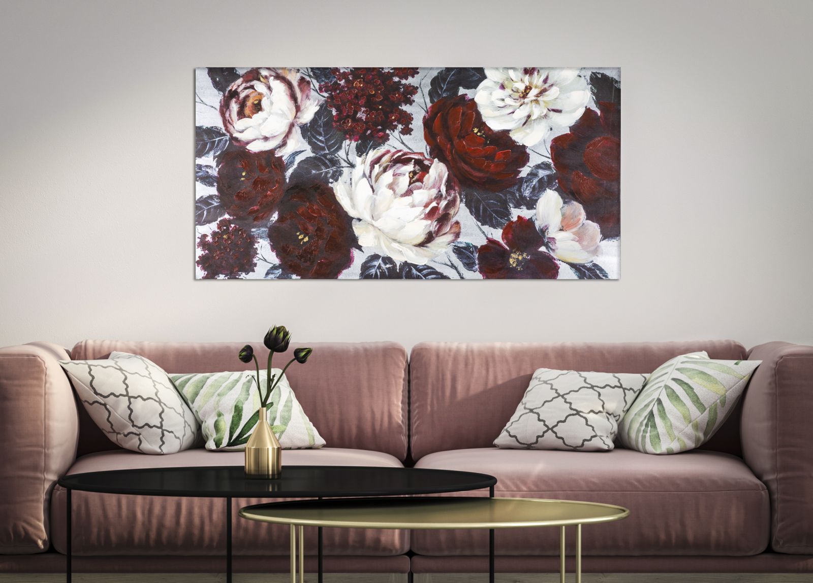 Dipinto su Tela Bianco/Red Flower Darkback 120x3,7x60 cm in Legno di Pino e Canvas Multicolor