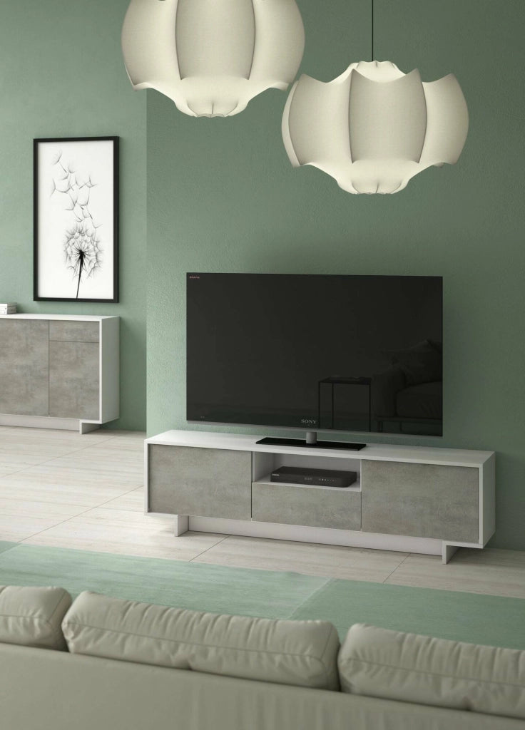 Atina, Mobile Porta tv un Cassetto Made in Italy, 170x42x48h cm Bianco