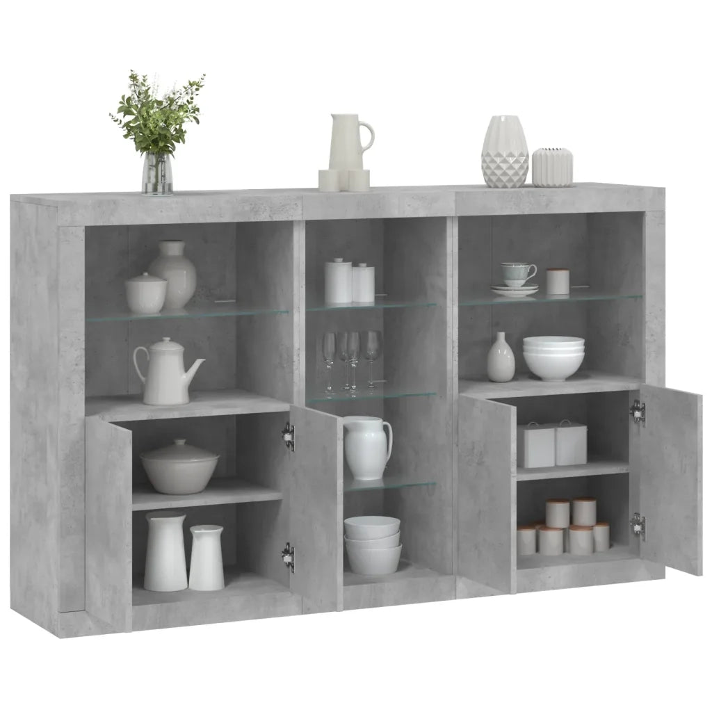 Credenza con Luci LED-Buffet-Armadio da cucina Grigio Cemento 162x37x100 cm 658730