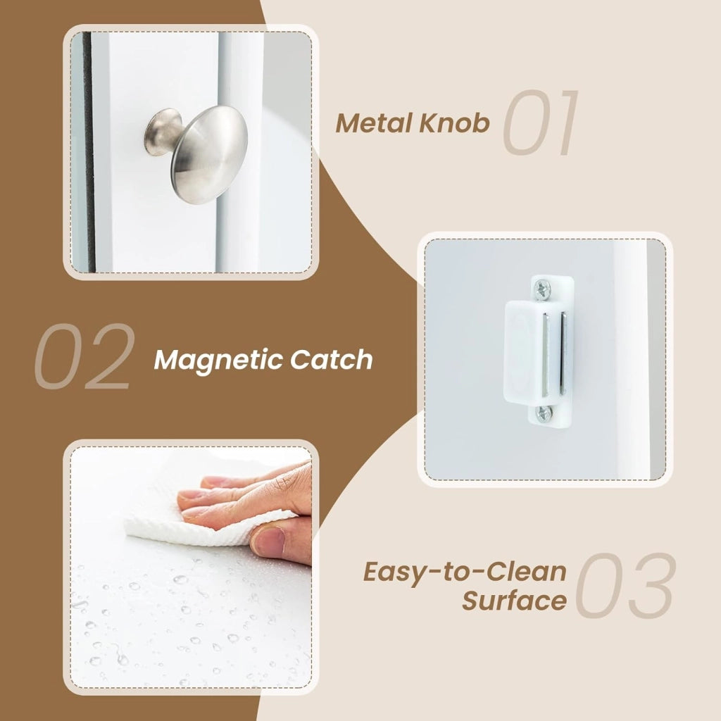 Armadietto Bagno a Parete, Mobiletto Pensile con Ante di Specchio, 6 Scomparti Laterali, 2 Colori Disponibili, 60x16,5x70 cm