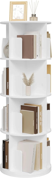 Libreria Rotante, Libreria Angolare a 4 Livelli 16 Scomparti, Scaffale Autoportante per Soggiorno, Camera da letto, Ufficio, Studio, in Legno, Bianco