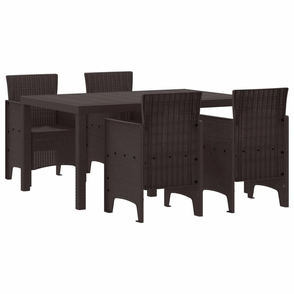 Set da Pranzo per Giardino 5 pz | Set Salotto da Giardino Marrone Rattan Polt