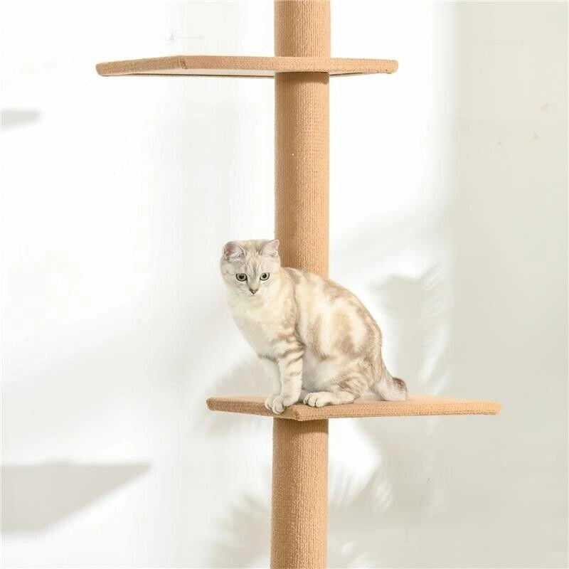 ALBERO TIRAGRAFFI PER GATTI A 4 LIVELLI, FISSAGGIO A SOFFITTO REGOLABILE, 43X27X228-260CM