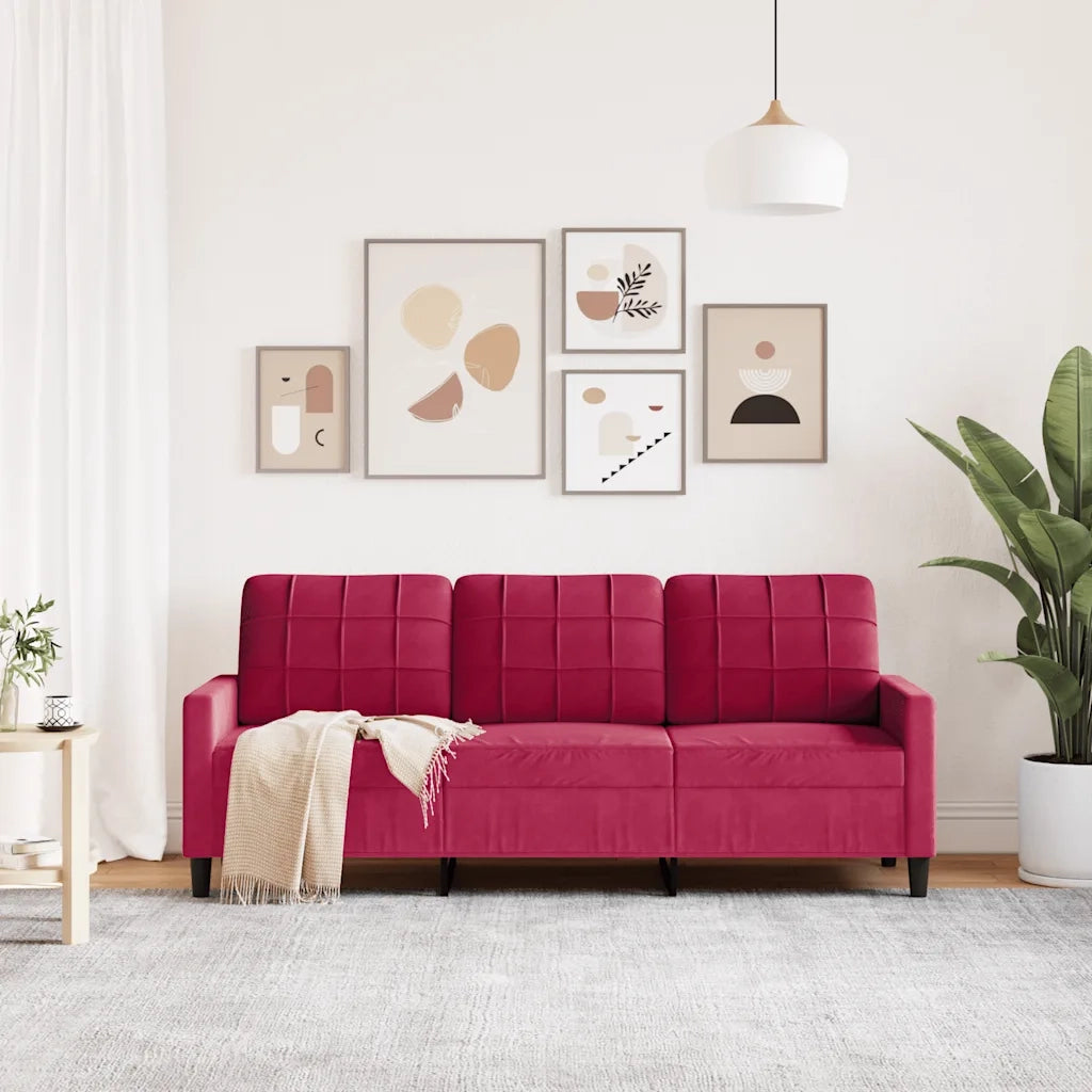 Divano a 3 Posti-Sofa 3 Posti Rosso Vino 180 cm in Velluto 180618