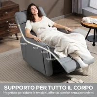 Poltrona Relax Reclinabile Manualmente con Poggiapiedi in Tessuto Effetto Pelle e Base Girevole, Grigio