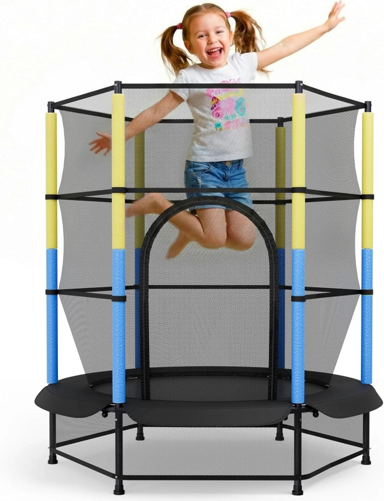 Trampolino Elastico Bambini, Tappeto Elastico Bambini Ø140 cm, Salterello bambini con Rete Sicurezza, Trampolino Giardino per Esterno e Interno, Max 50 kg, per Regali