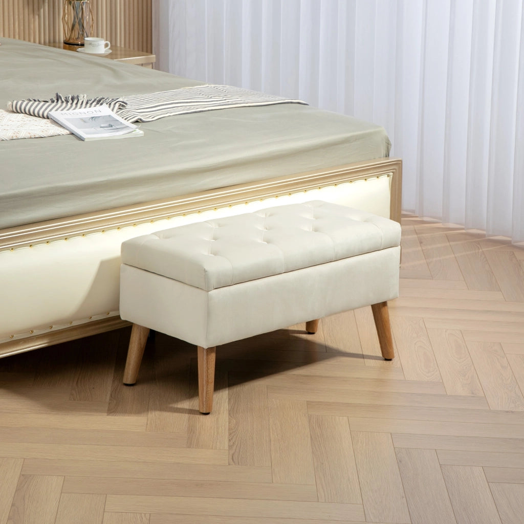 Panca contenitore con cuscino effetto velluto ¨C Xylo ¨C Crema 80x35x42 cm