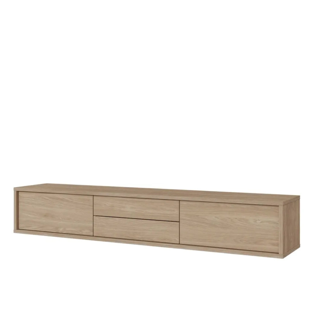 Mobile TV 180cm, 2 cassetti e 2 porte collezione MAANUM. Colore rovere chiaro.