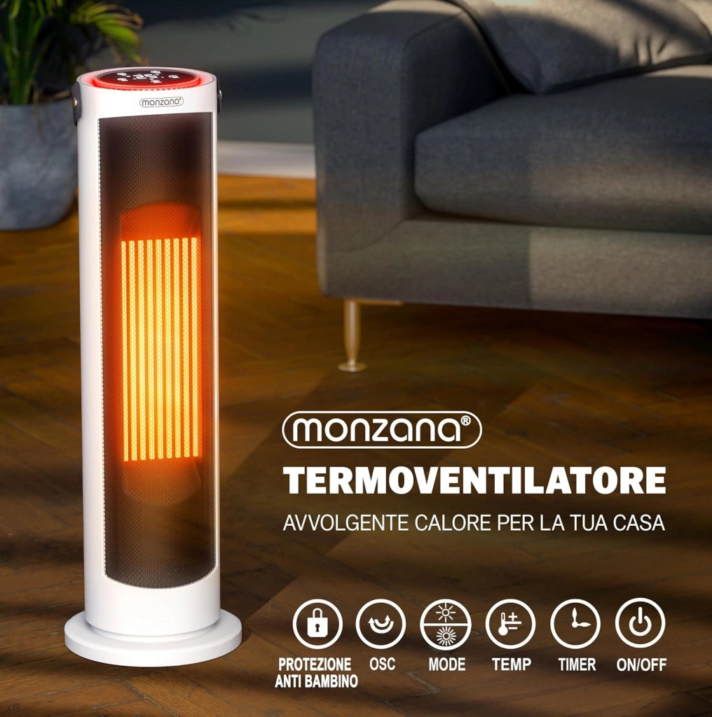 Termoventilatore da 2000W 15-35°C modalità Eco Teleocmando Display Touch LED Luminosi