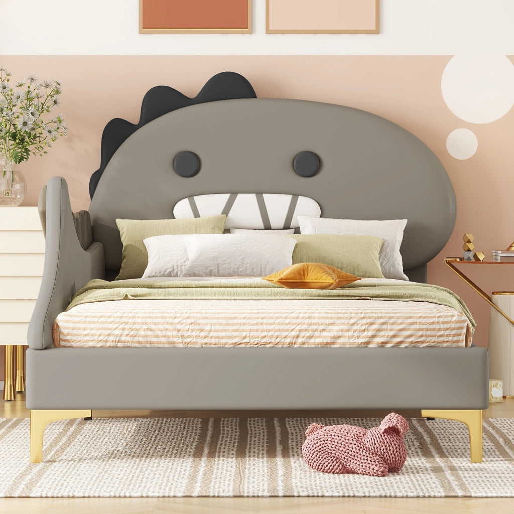 Letto basso per bambini dinosauri in PU grigio 90x200 cm