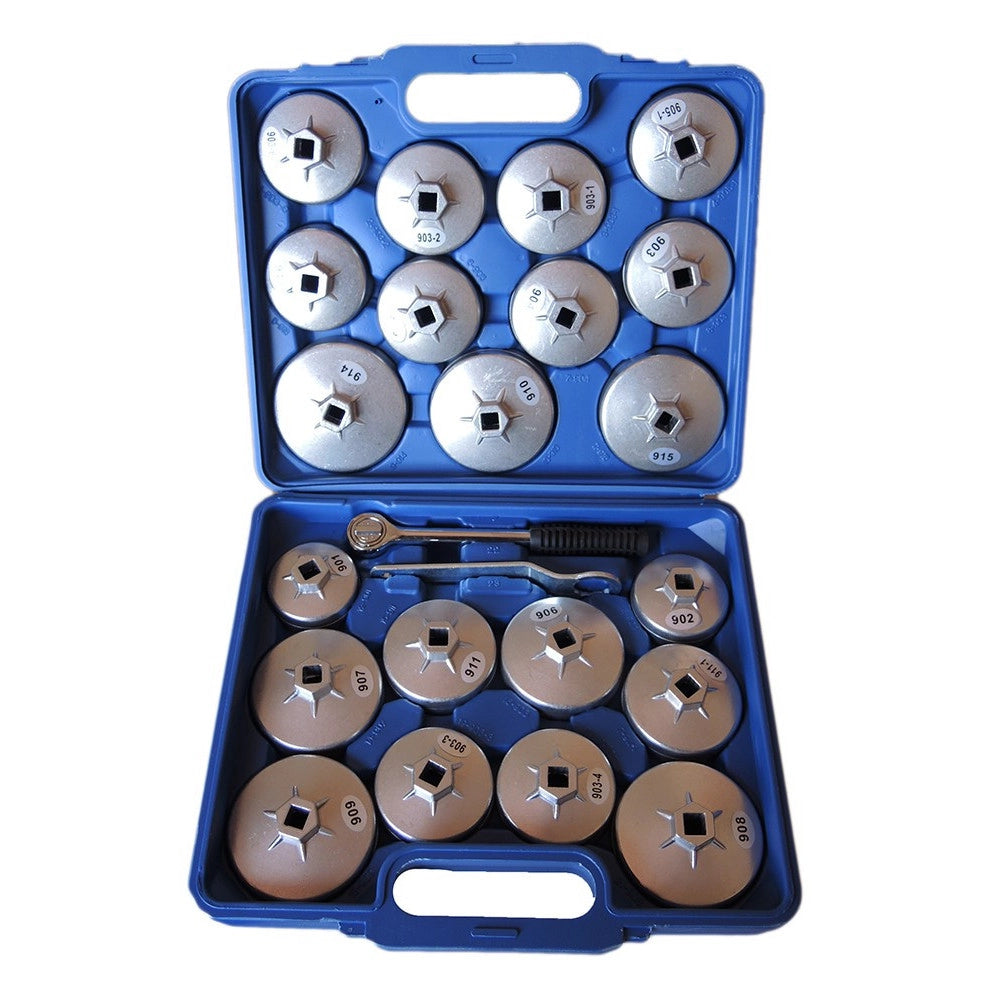 Trade Shop - Set Chiave Chiavi Tazza Bussola Filtro Olio Auto 23 Pz Cricchetto Custodia -