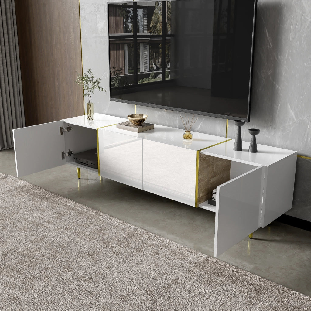 MOBILE TV 170x35x46 cm Bianco MDF 4 ante con cerniere soft-close