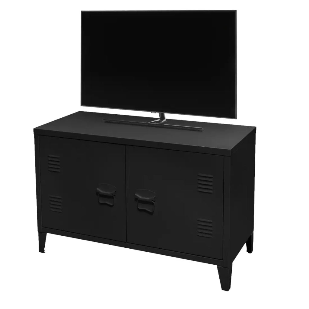 Mobile TV stile industriale con 2 porte in metallo - Dimensioni 100x40x53 cm, colore nero
