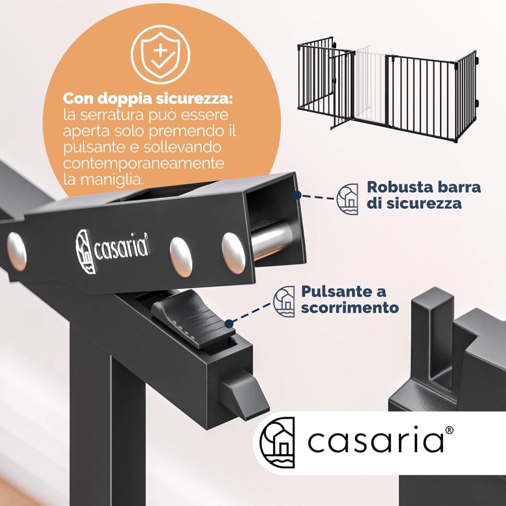 ® Cancelletto di Sicurezza per Caminetto per Bambini con Sportello in Metallo 306x76cm Protezione Cani Animali Barriera Cancello Camino Scale Stufa