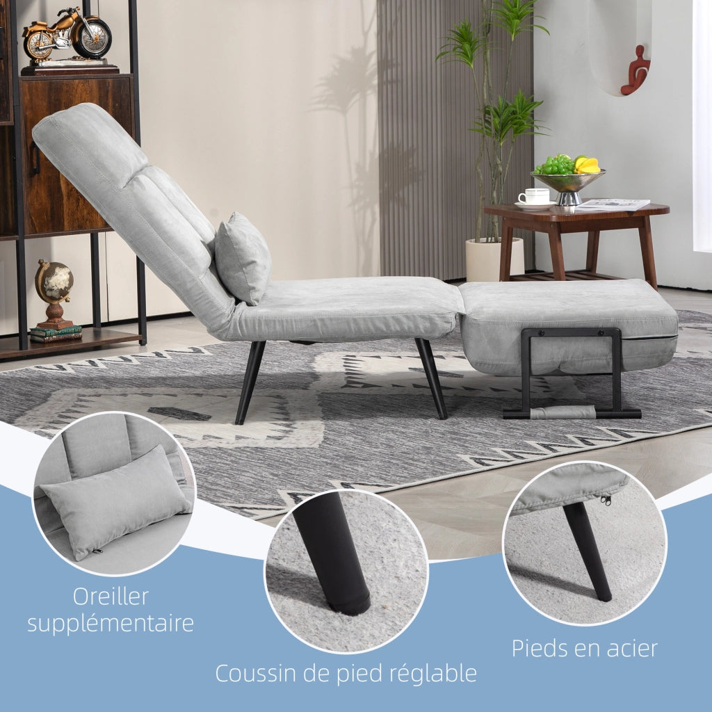 Poltrona letto imbottita ¨C zephmum ¨C grigio tessuto velluto 90x200 cm