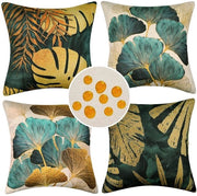 Set di cuscini esterni impermeabili, 4 pezzi, 50 x 50 cm, cuscini decorativi per esterni, impermeabili, respiro, foglie di ginkgo d'oro, verde e estivo, per cuscini di divano, giardino, outdoor, regalo di festa