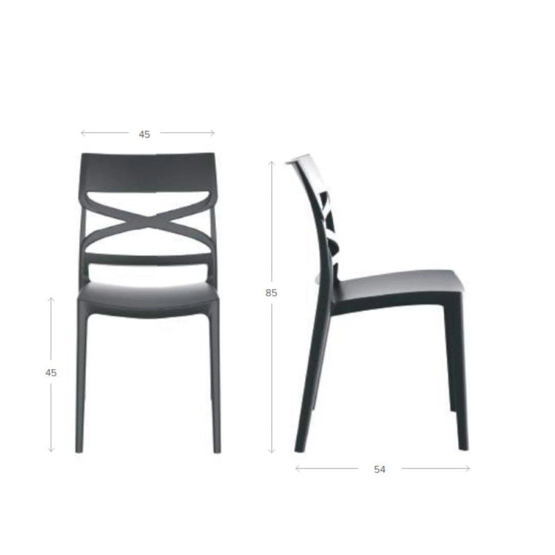 Sedia Flow in polipropilene rinforzata con fibra di vetro colore grigio metal set 4 pezzi