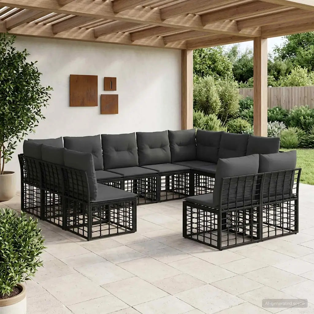 Set di divani da esterno Nero e Grigio scuro Poliestere
