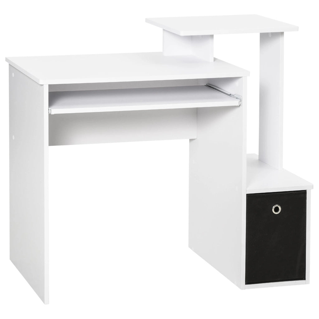 Scrivania Moderna con Mensola per Tastiera e Cassetto in Tessuto 100x40x86,6 cm  Bianco e Nero