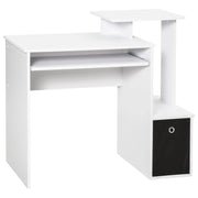Scrivania Moderna con Mensola per Tastiera e Cassetto in Tessuto 100x40x86,6 cm  Bianco e Nero