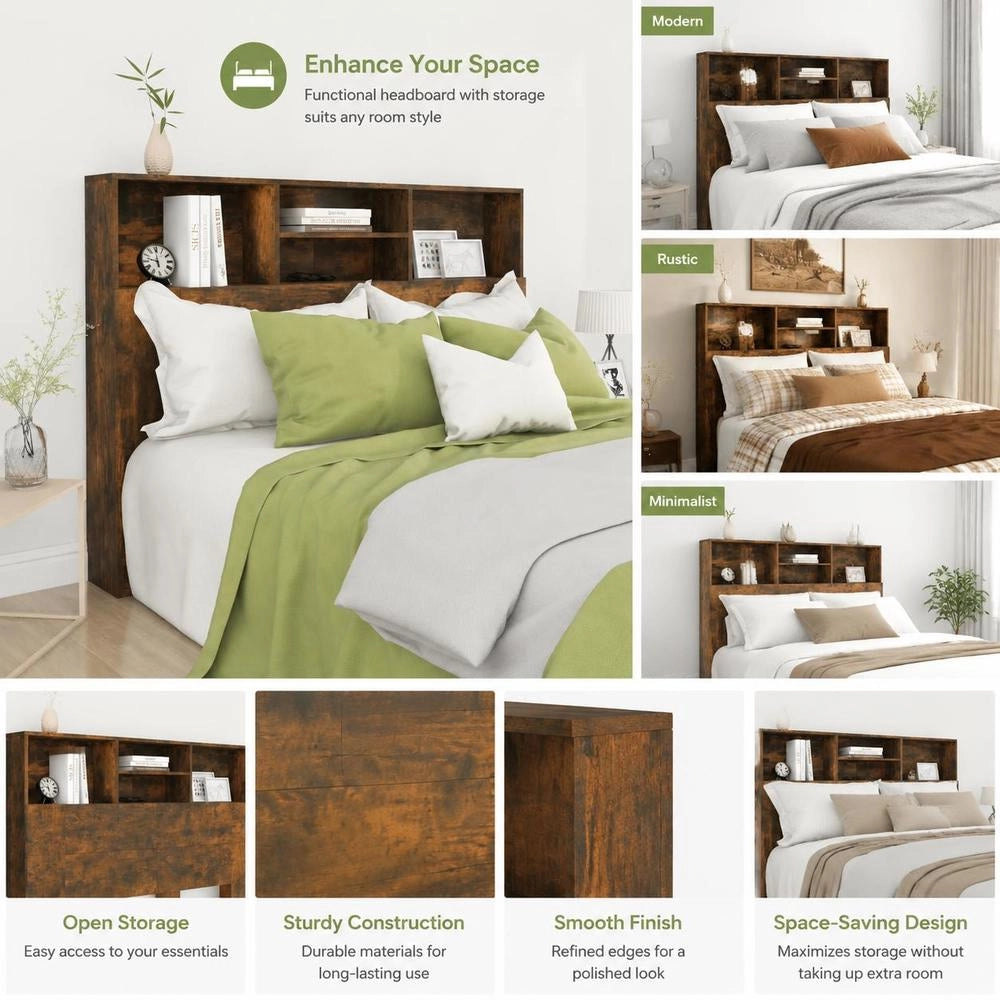 Headboard With Shelves, Smoked Oak, 140x19x103.5 Cm