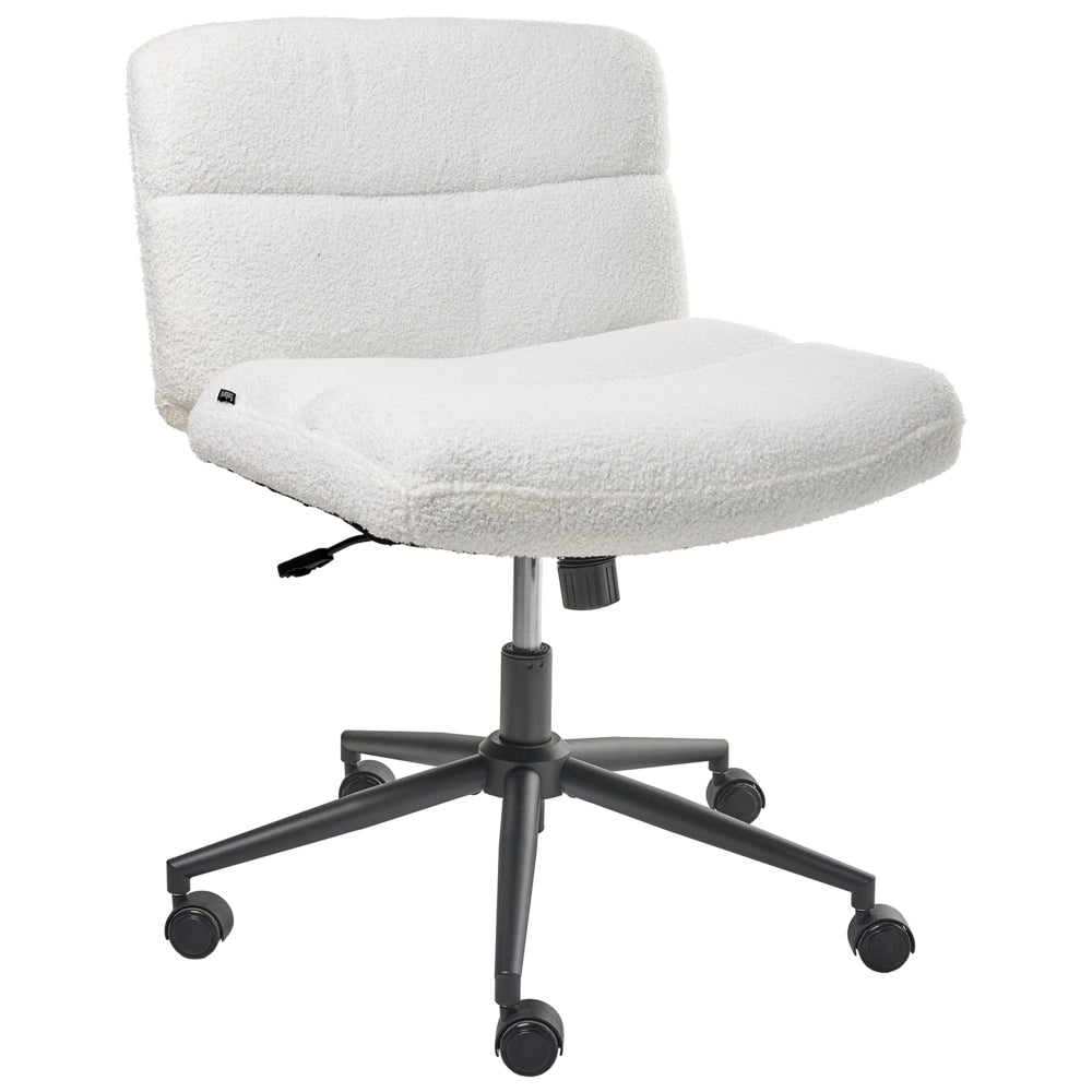 Sedia da scrivania per ufficio Bianco Boucle Teddy Rivestimento ampio senza braccioli Seduta pneumatica Base girevole Inclinabile