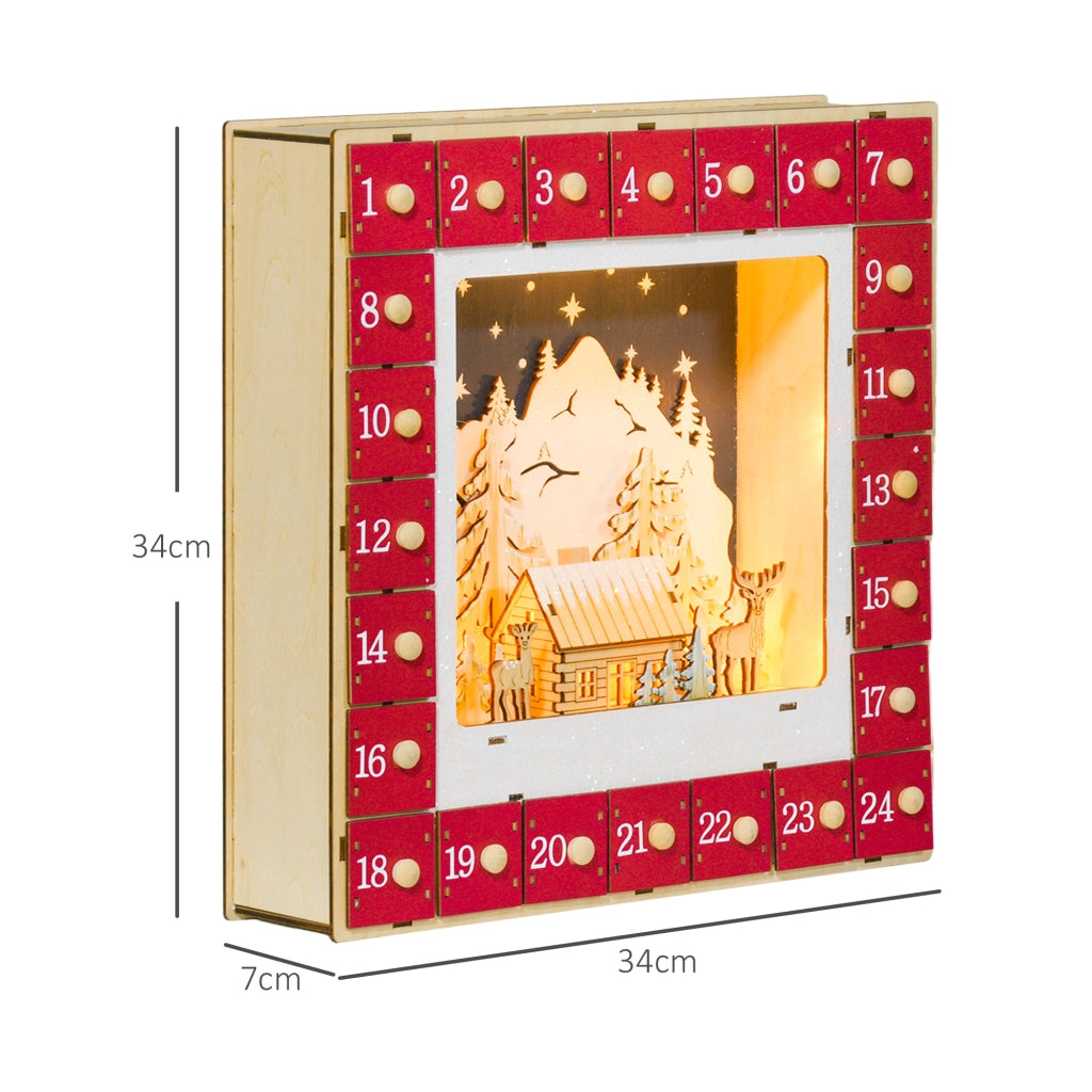 Calendario dell'Avvento LED con 24 cassetti ¨C zephmum ¨C legno rosso 60x40x19