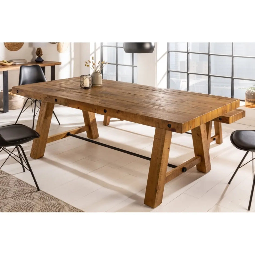 Tavolo da pranzo RANCHO – Rettangolare 200 cm – Legno naturale e metallo – Stile rustico