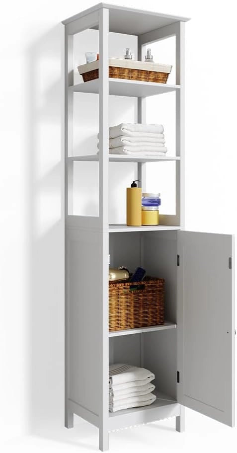 Mobile bagno alto Bianco, Bianco, 40 x 160 cm, per la conservazione con vani a giorno e ripiani