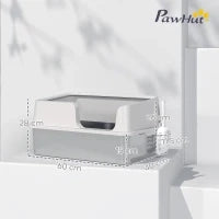 Lettiera per Gatti con Bordi Rialzati, Vassoio e Paletta, in Acciaio Inox e PP, 60x40x28 cm, Grigio Chiaro