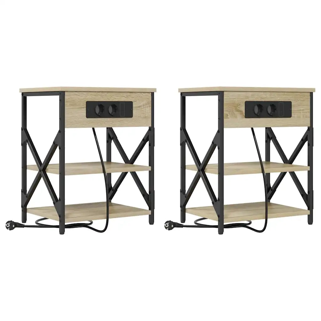 vidaXL Comò con stazione di ricarica 2 pcs rovere sonoma