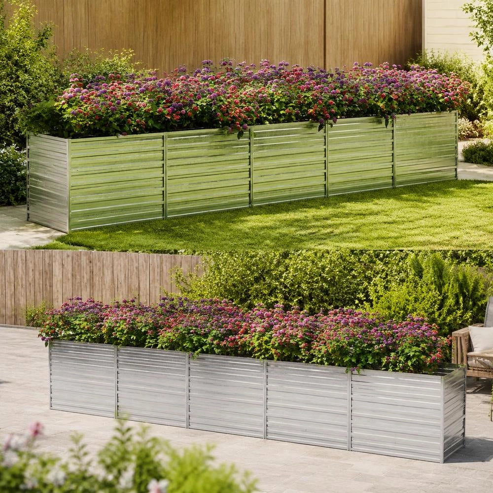 Garden Raised Bed 400x80x77 Cm Galvanized Steel Silver
