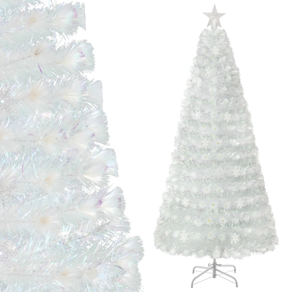 Albero di Natale artificiale 210 x 89 x 45 cm illuminato con base stabile e foglie in PET bianco iridescente 20_0013540