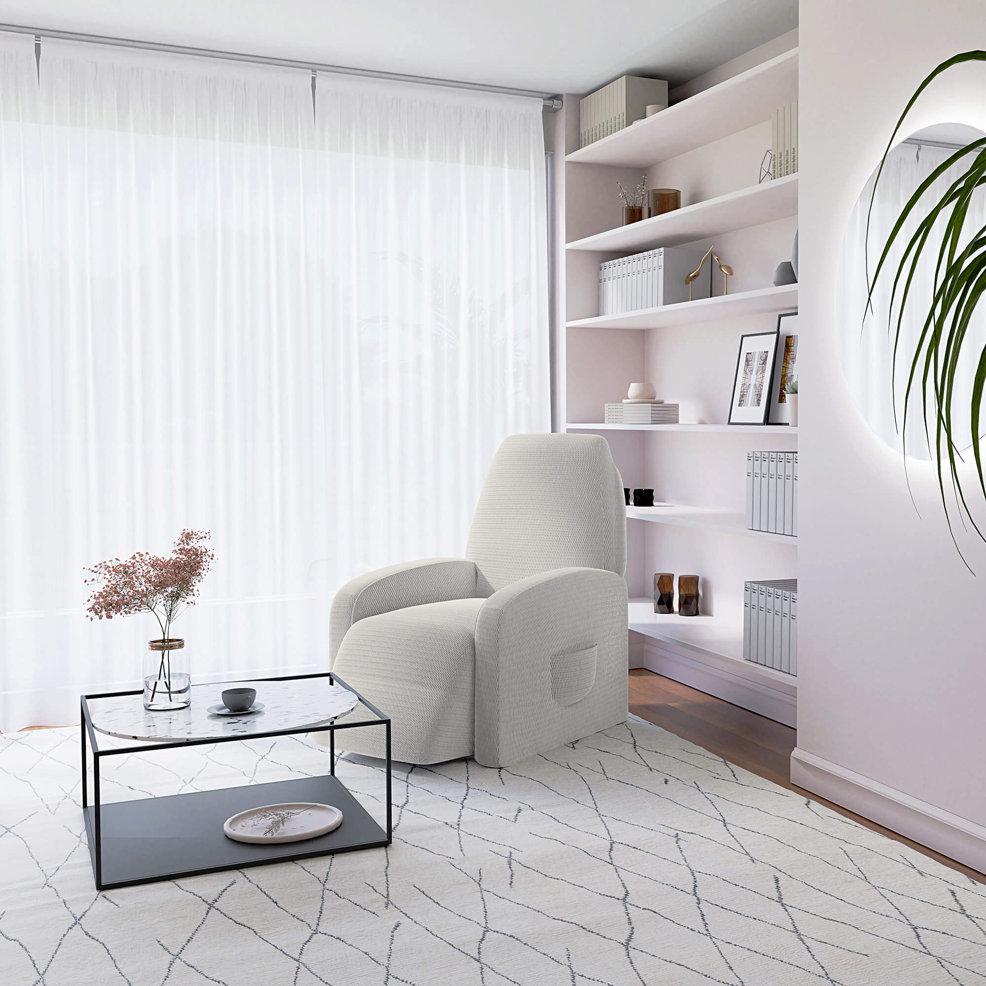 Copripoltrona Reclinabile Elasticizzato Taglia Unica con Tasca Laterale Panna