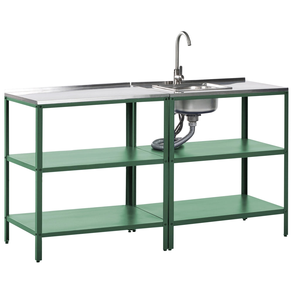 Set di cucina da esterno 2 elementi in acciaio inox verde 2 isole da cucina lavello a leva cucina da esterno