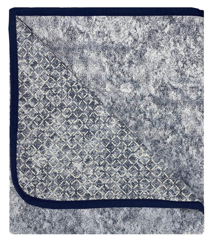 Copridivano con Penisola Destra Seduta 190 cm in Poliestere e Cotone Blu Scuro