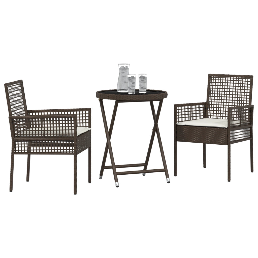 Set Bistro da Giardino 3 Pezzi con Cuscini Marrone in Polyrattan