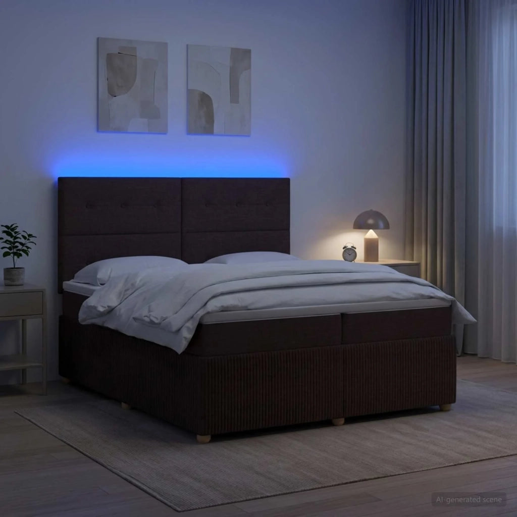 Letto Box Spring LED con Materasso Marrone Scuro 200 x 200 cm 3455940