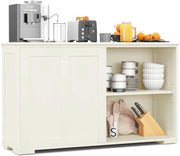 Credenza Cucina con Ripiano Regolabile, Dispositivi Anti-Ribaltamento e Ante Scorrevoli, Mobile Buffet Dispensa Cucina in MDF, Armadietto a Buffet per Sala da Pranzo, 107x33x60cm (Crema)