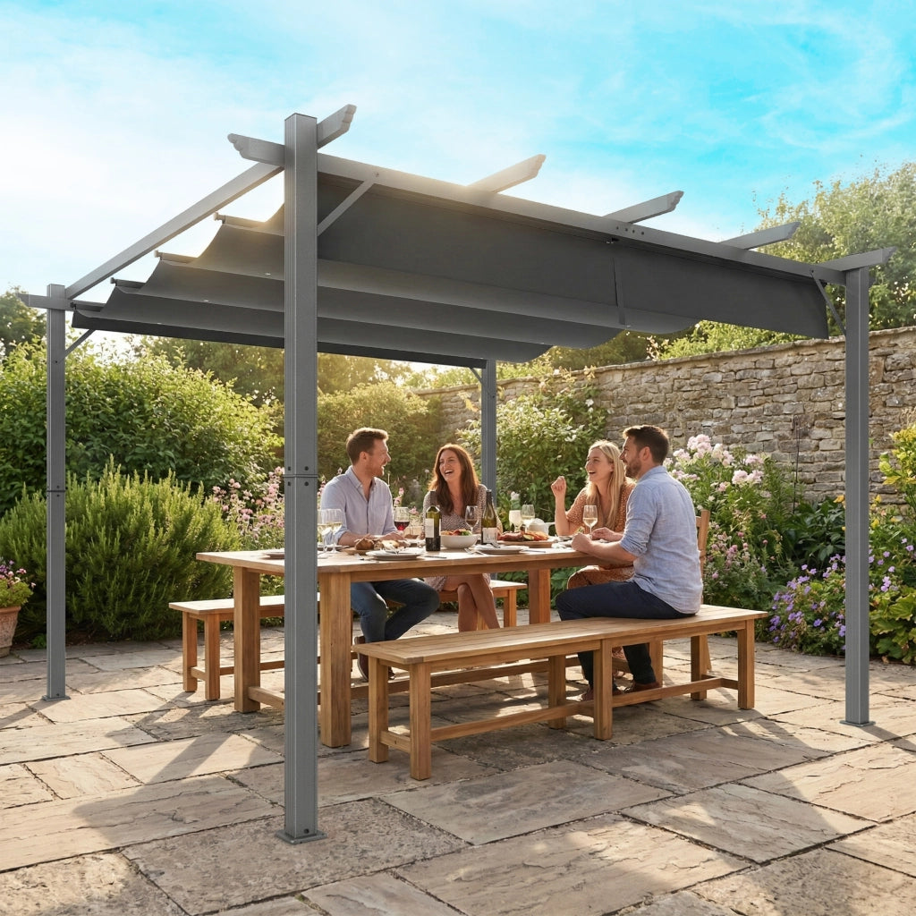 Pergola 3x3 m con tetto retrattile ¨C zephmum ¨C grigio scuro alluminio