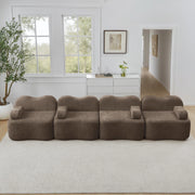 Divano modulare da soggiorno in velluto marrone 384x98x70 cm con seduta profonda