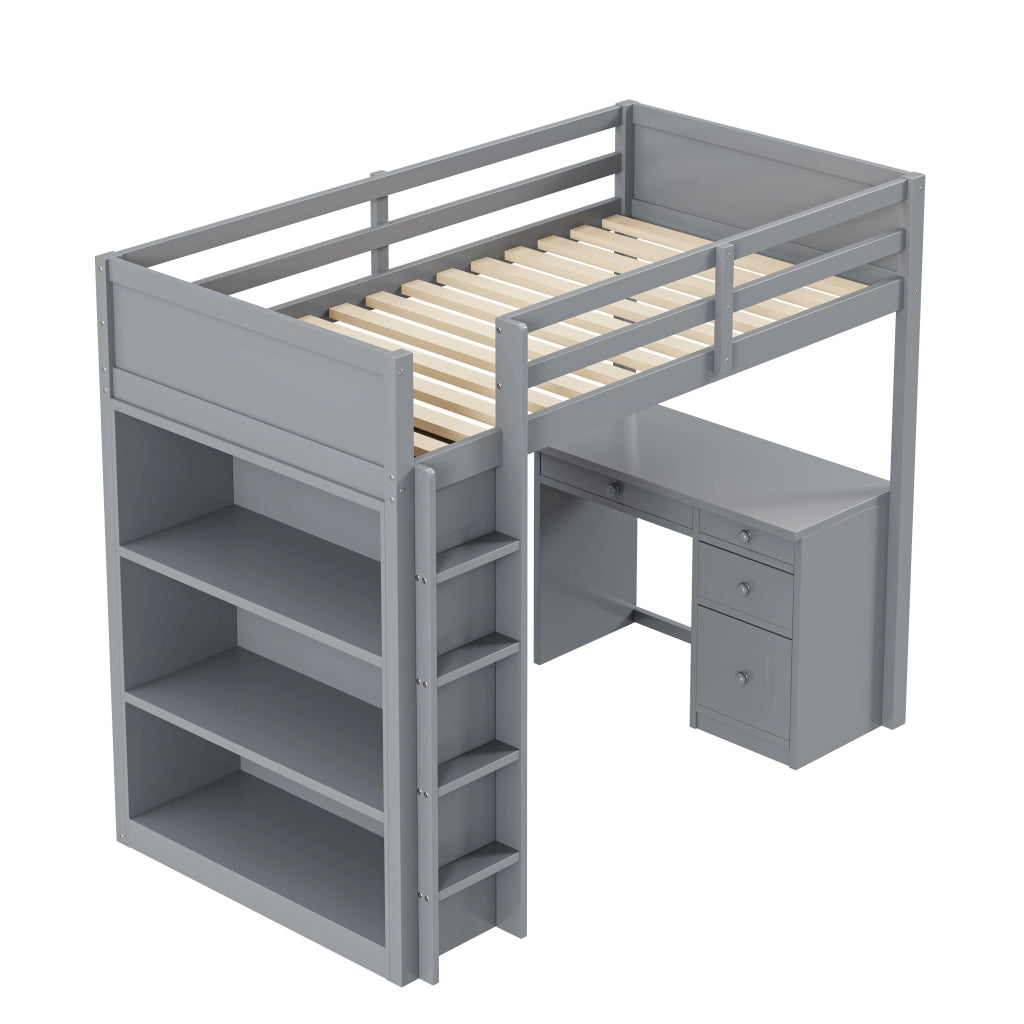 Letto a Soppalco con Scrivania e Contenitore ¨C MINIMAL ¨C Legno Grigio 90x200