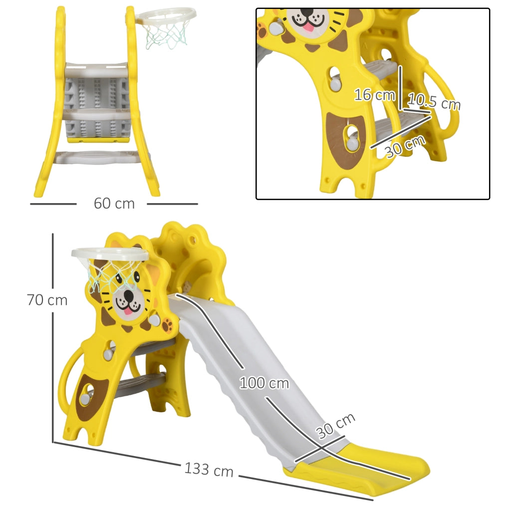 Scivolo con Canestro da Basket ¨C Xylo ¨C PE Giallo e Grigio 131x50x74 cm