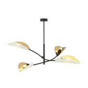 Lampada a sospensione Lotus in acciaio nero e paralumi bianco e oro